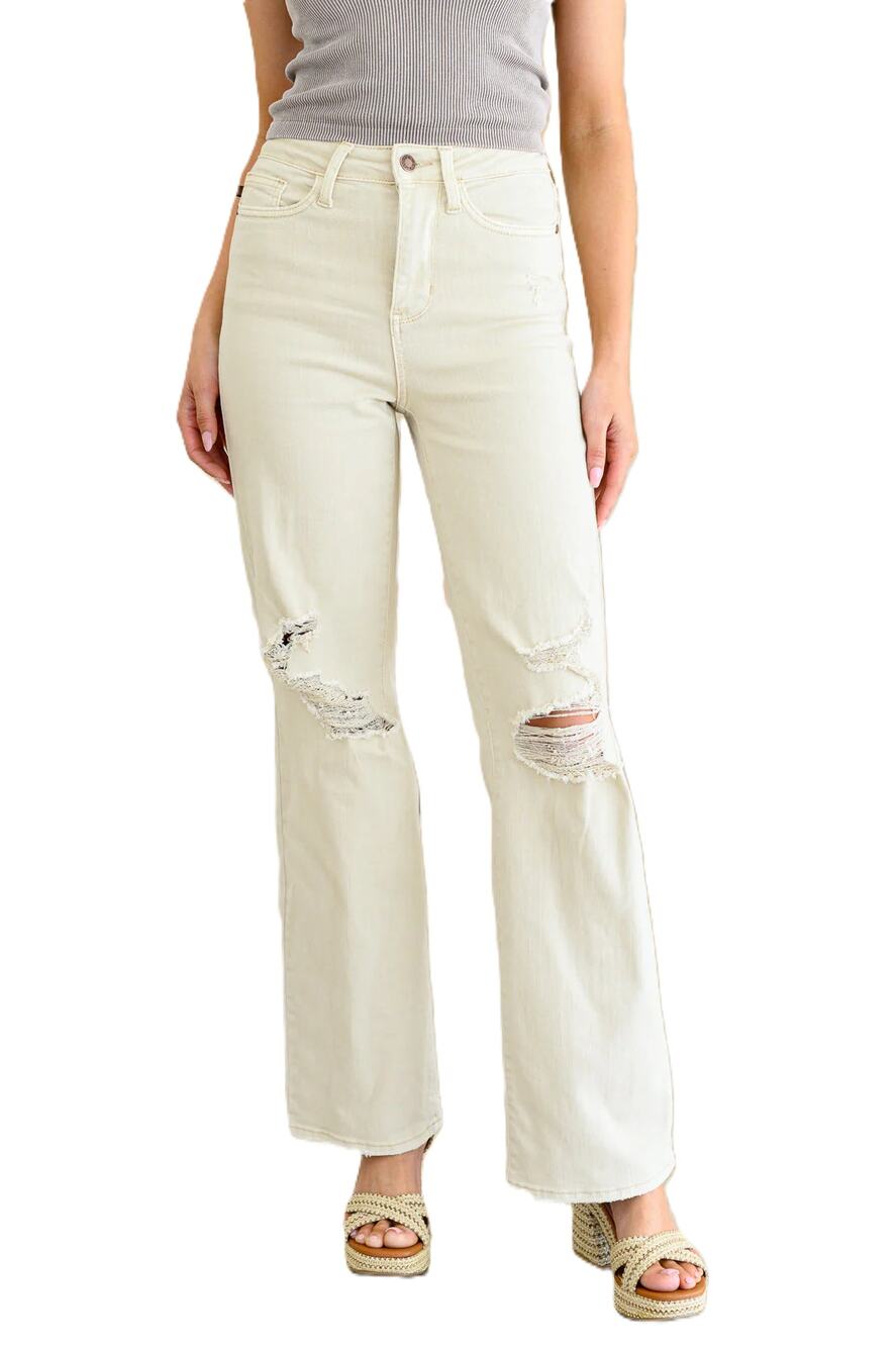 Judy Blue High Rise Distressed Straight Legs Jeans in Bone NWT